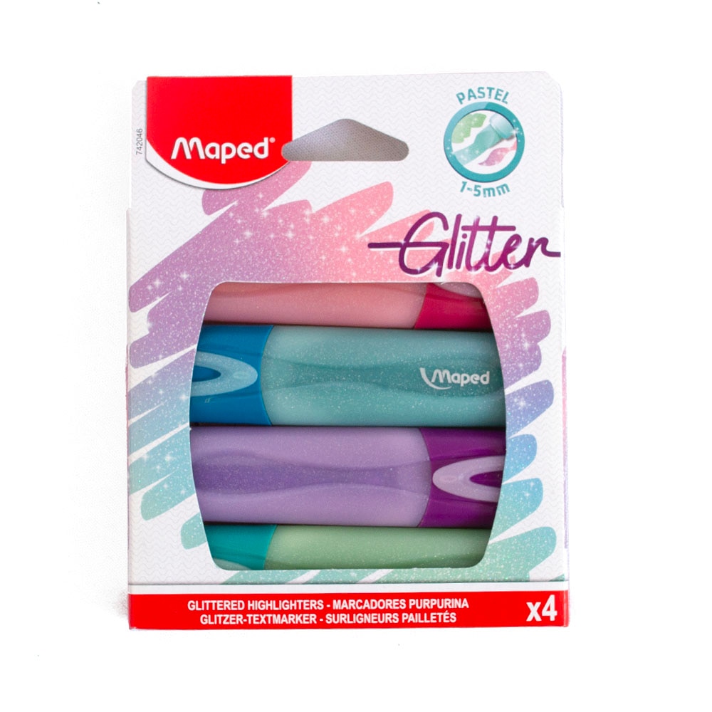 Maped, Highlighters, Art & School, Fluo Peps, Pastel, Glitter, Hiliter, 4 set, 836297